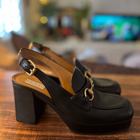 Gucci Women's Horsebit Slingback Platform Block Heel Pumps 39 - Picture 5 of 13